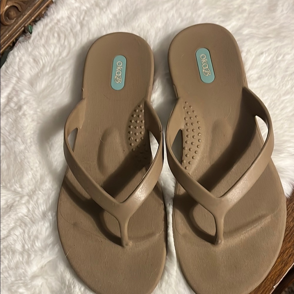 OKA b. Tan Sandals with Textured Footbed